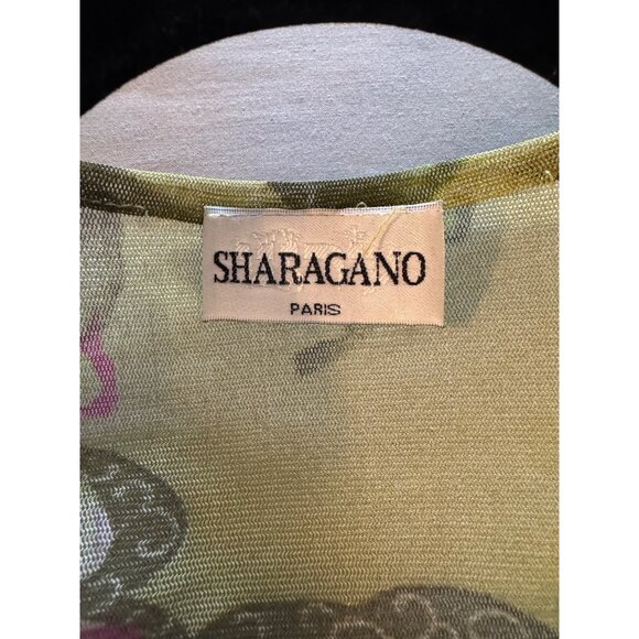 Sharagano Paris Green Floral Ruffled Sheer Wrap Top With Tie Closure Womens Smal - Picture 2 of 7